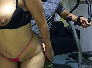 He watches stepmom workout in sexy lingerie closely