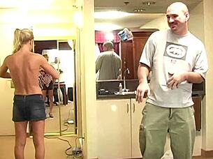 fucking this sexy brunette milf's shaved pussy and gaping ass in lingerie