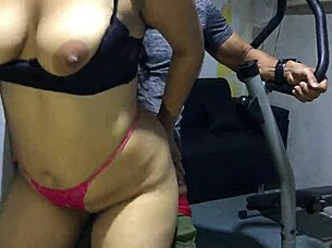 He watches stepmom workout in sexy lingerie closely