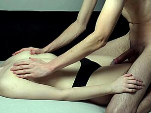 guy unloads cum on her firm boobs in slow motion