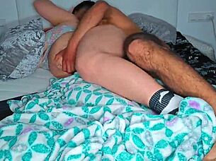 Perverted daddy wakes young latina for morning creampie doggystyle