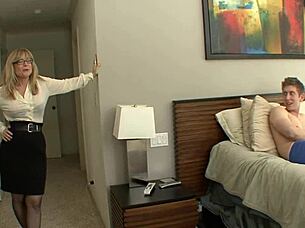 60-year-old mrs nina catches jerking guy and rides cock doggystyle! 💦😈