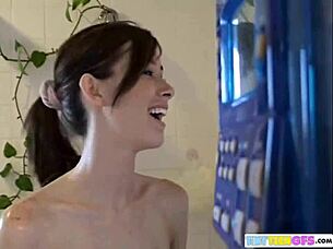 Brookeskye tempts asian beauty in shower with perfect asses