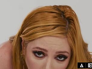 pawg redhead milf throats huge dick up close