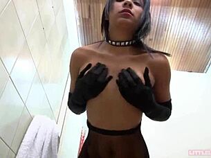 Petite Latina Lorie teases and fingers solo intimately
