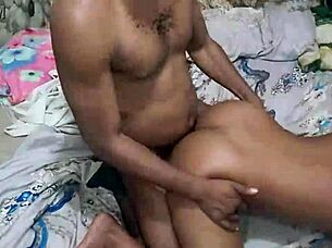 curvy ebony babe shakes big ass while getting bedroom spanking kiss