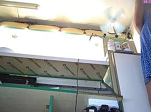 i catch sexy blonde flashing thong upskirt at work on hidden cam