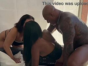 Milf invites hung black guy to fuck her and young wet ass together