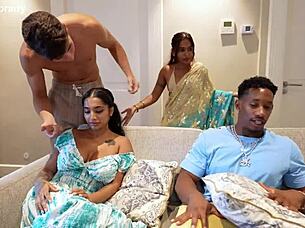 two indian friends take turns on husbands in interracial foursome