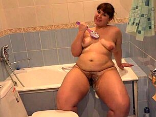 Chubby russian milf showers hairy pussy do you get excited bathing?