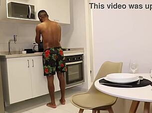 Morning coffee turns into craving for thick black cock pounding shaved pussy