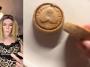 Watch my big dick edge then cum on cookie yum