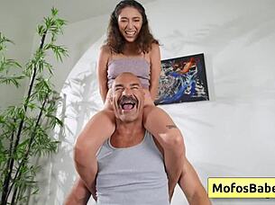 Petite Curly Teen Worships Huge Dick Before Sucking And Fucking