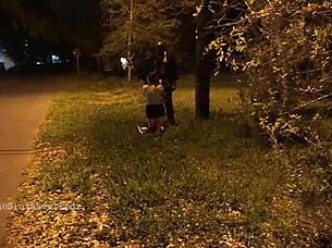 Nerdy Milf Grips and Sucks Massive Black Cock Outdoors Publicly