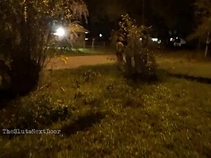 Nerdy Milf Grips and Sucks Massive Black Cock Outdoors Publicly