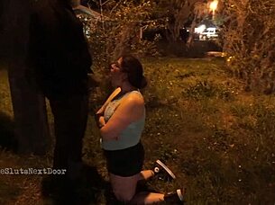 Nerdy Milf Grips and Sucks Massive Black Cock Outdoors Publicly