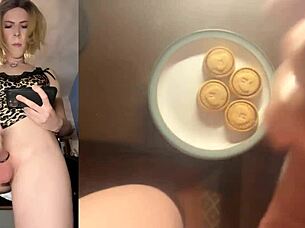 Watch my big dick edge then cum on cookie yum