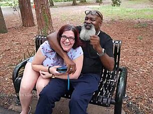 Nerdy Milf Grips and Sucks Massive Black Cock Outdoors Publicly