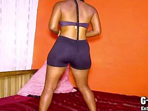 hot ebony big ass babe strips teases dances solo homemade party