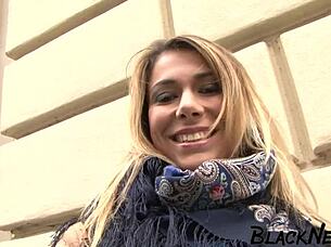 Ready for this horny model's rough interracial gangbang pounding?