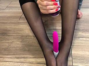 Sexy Hungarian foot babe gives nylon handjob with toys and jerk off instructions!