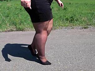 mature bbw struts in pantyhose heels spying big ass fetish