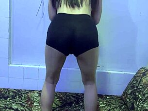 christmas day curvy japanese wife big ass thong panties bed workout with natural tits