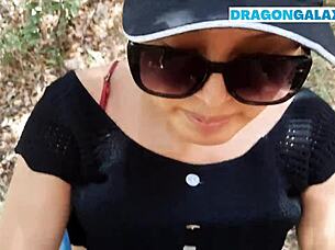 Stranger shares outdoor moments in forest setting