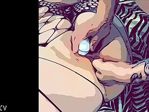 comic style couple explores intense stretching and squirting in homemade session