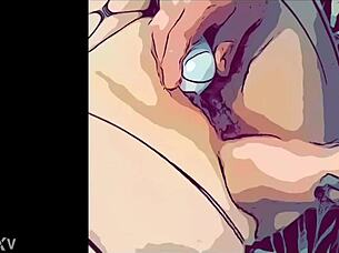 comic style couple explores intense stretching and squirting in homemade session