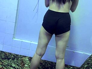 christmas day curvy japanese wife big ass thong panties bed workout with natural tits