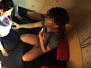 Japanese Busty Schoolgirl Gets Secret Erotic Massage with Saggy Tits Exposed