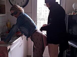 depraved kitchen sex with curvy amateur creampie in homemade tape