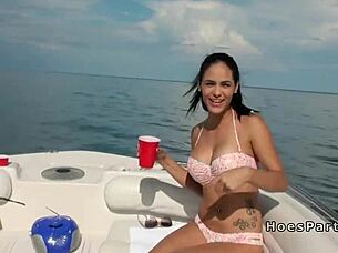 Wild foursome orgy rocks the boat with deepthroat and group pounding