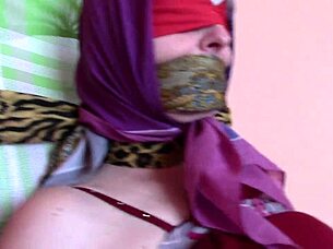 blindfolded milf gets casually tied up with scarf bondage