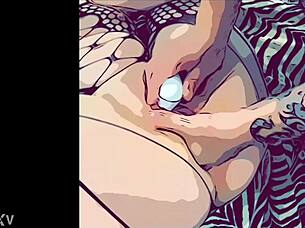 comic style couple explores intense stretching and squirting in homemade session