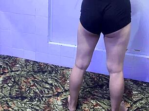 christmas day curvy japanese wife big ass thong panties bed workout with natural tits