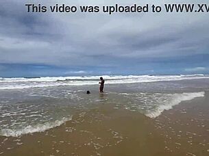 hot brunette enjoys public beach fun at copacabana