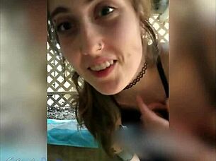 Pierced slut fucks curvy pussy outdoors craving orgasm