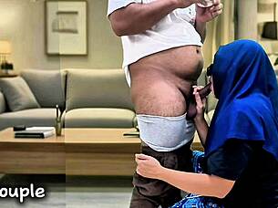 Indonesian babe sucks dick swallows cum homemade blowjob