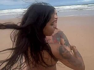 hot brunette enjoys public beach fun at copacabana