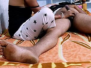 desihotcouple's sexy indian wife delivers sloppy handjob footjob blowjob 😩