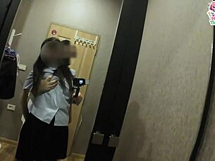 Thai schoolgirl mirror fucks before class cosplay tease