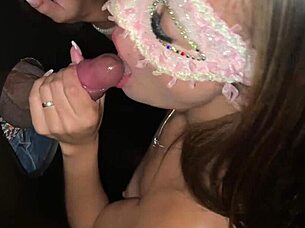 skinny brunette finds huge cock at swingers house for creampie