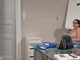 Angelica Heart tempts shy intern for hot office cock ride