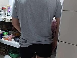 caught curvy latina tempting in kitchen alone