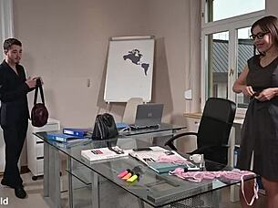 Angelica Heart tempts shy intern for hot office cock ride