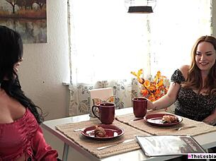 oh yeah, brunette lesbian devours big tits and licks redhead bff's shaved pussy!