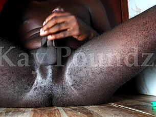 hairy guy moans jerking huge cock after work