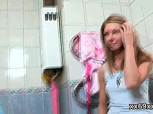 Helping virgin nympho hymen check then shaved pussy ride